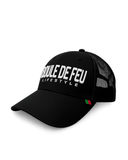 Casquette Boule de Feu Lifestyle couleur noire avec broderie 3D blanche, casquette trucker respirante avec filet arrière