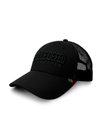 Casquette Boule de Feu Lifestyle couleur noire avec broderie 3D noire, casquette trucker respirante avec filet arrière
