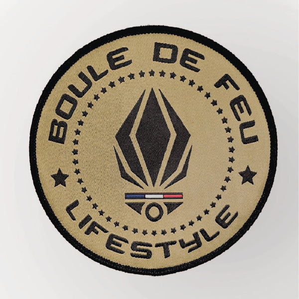 Patch velcro Boule de Feu Lifestyle marron diamètre 10 cm avec logo brodé