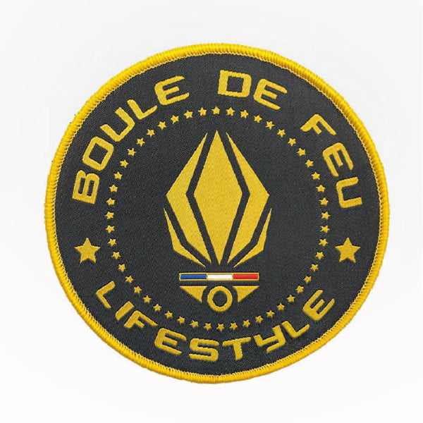 Patch velcro Boule de Feu Lifestyle noir et or diamètre 10 cm avec logo brodé