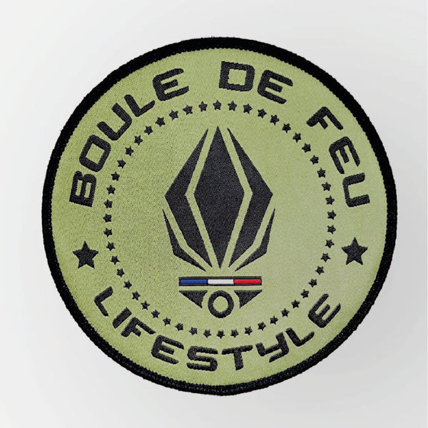 Patch velcro Boule de Feu Lifestyle vert kaki diamètre 10 cm avec logo brodé