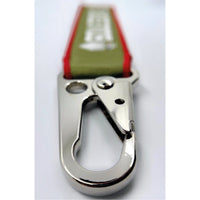 Vue détaillée du mousqueton du porte-clés Boule de Feu Parakey vert avec sangle style parachute